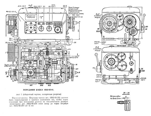 Передня бабка (коробка швидкостей шпинделя) токарно-гвинторізного верстата 1К62